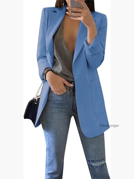 Jackets & Blazers - Casual Long Sleeve Blazer Cardigan with Pockets Plus Size